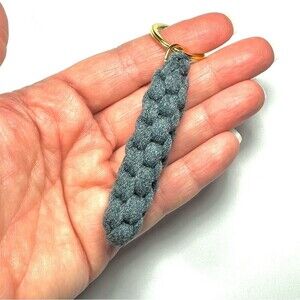 Grey Box Knot Keychain Gold Ring Braided T-Shirt Yarn Macrame Nautical Lanyard